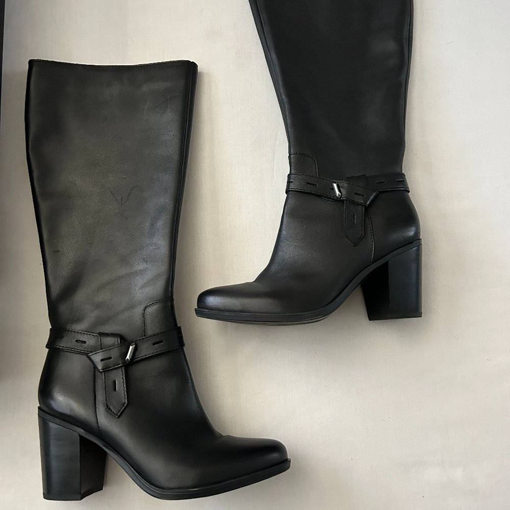 Naturalizer Women's Kamora Black Knee High Black Leather Boots Belt Detail 7W